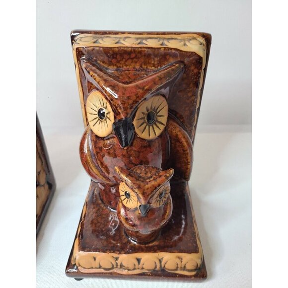 Vintage Owl Mama and Baby Brown Ceramic Glossy Bookends Set of Two - Picture 9 of 9